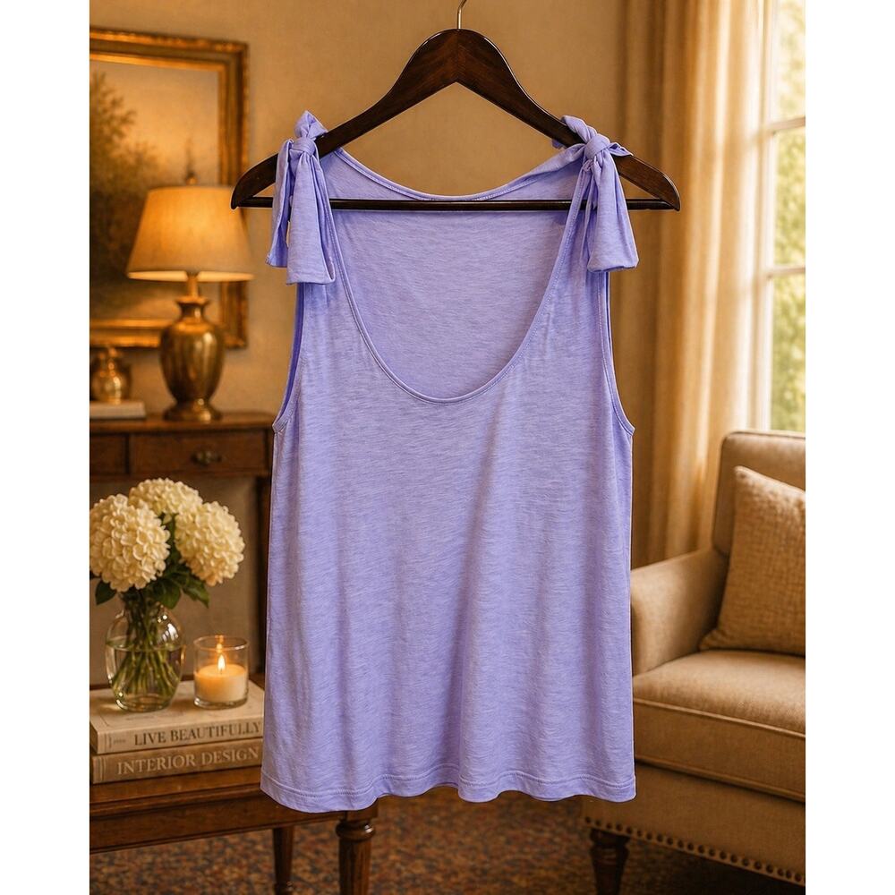 PAIGE Gala Tank Periwinkle Blue Knotted Shoulder Top Medium NWT Effortless Chic